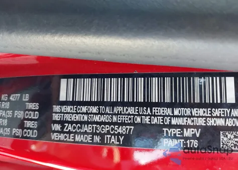 2016 Jeep Renegade Latitude from USA, damaged, VIN ZACCJABT3GPC54877